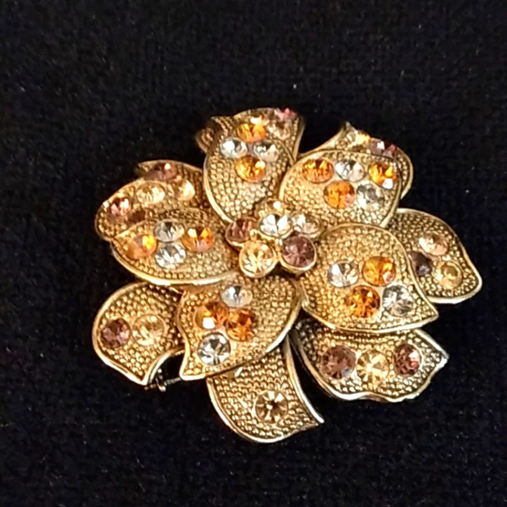 Liz Claiborne Goldtone Flower Brooch with multicolor rhinestones